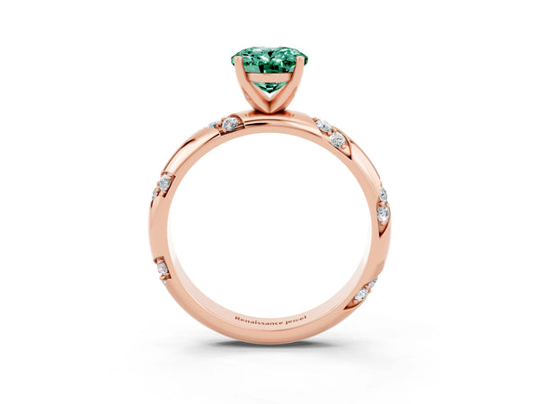 Rose gold Oval Cut Green Sapphire Solitaire Engagement Ring with Twisted Round  Accent Band and Prong Setting