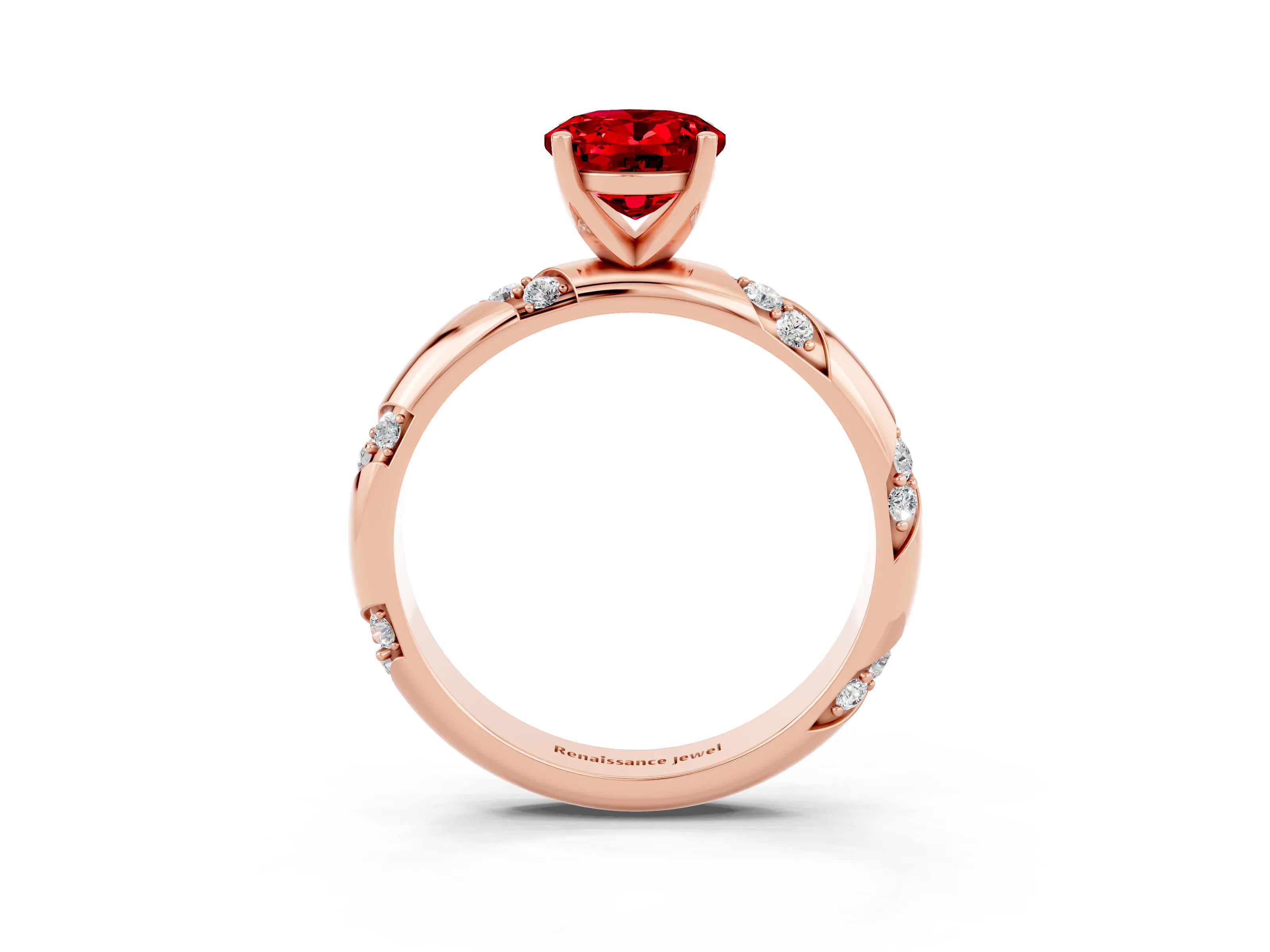 Rose gold Oval Cut Solitaire Diamond Engagement Ring with Twisted Pave Band and Four-Prong Setting_3