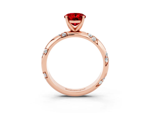 Rose gold Oval Cut Solitaire Diamond Engagement Ring with Twisted Pave Band and Four-Prong Setting_3