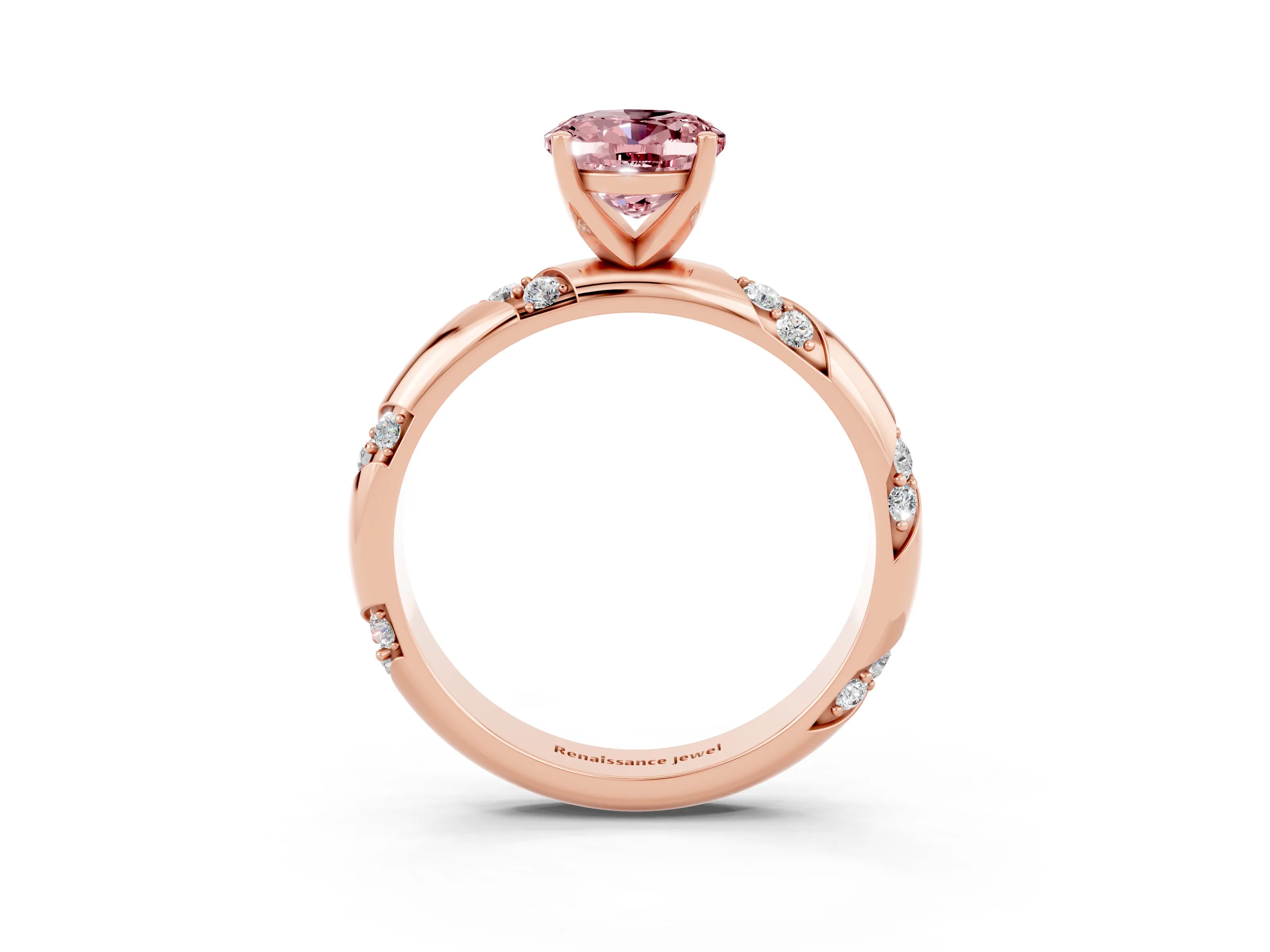 Rose gold Oval Cut Solitaire Diamond Engagement Ring with Twisted Pave Band and Four-Prong Setting_3