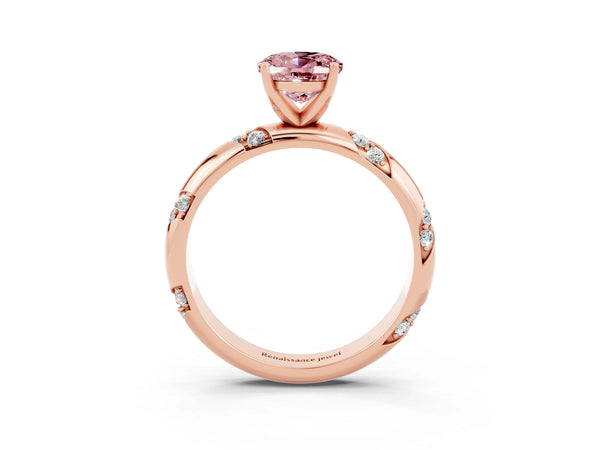 Rose gold Oval Cut Solitaire Diamond Engagement Ring with Twisted Pave Band and Four-Prong Setting