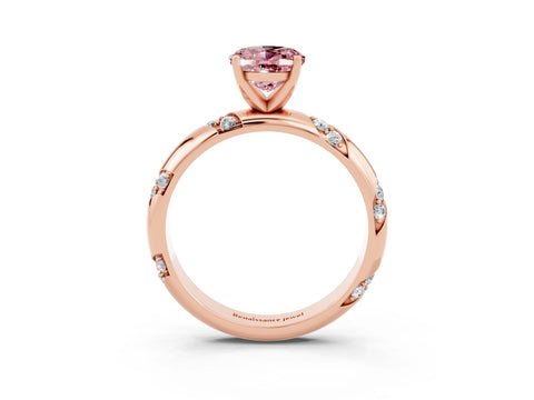 Rose gold Oval Cut Solitaire Diamond Engagement Ring with Twisted Pave Band and Four-Prong Setting_3