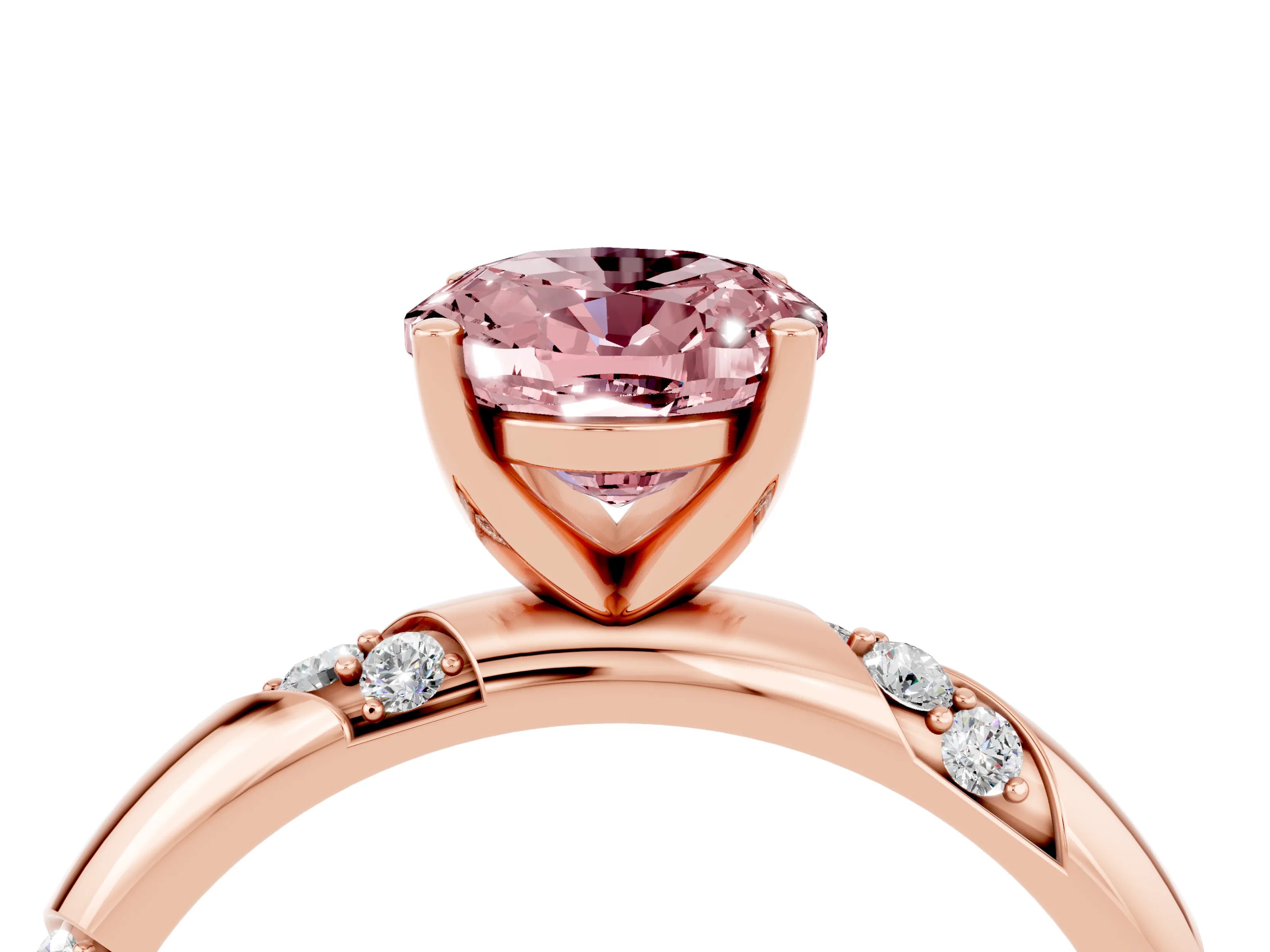 Rose gold Oval Cut Solitaire Diamond Engagement Ring with Twisted Pave Band and Four-Prong Setting_4