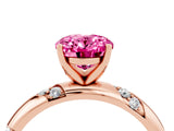 Rose gold Oval Cut Solitaire Diamond Engagement Ring with Twisted Pave Band and Four-Prong Setting_4