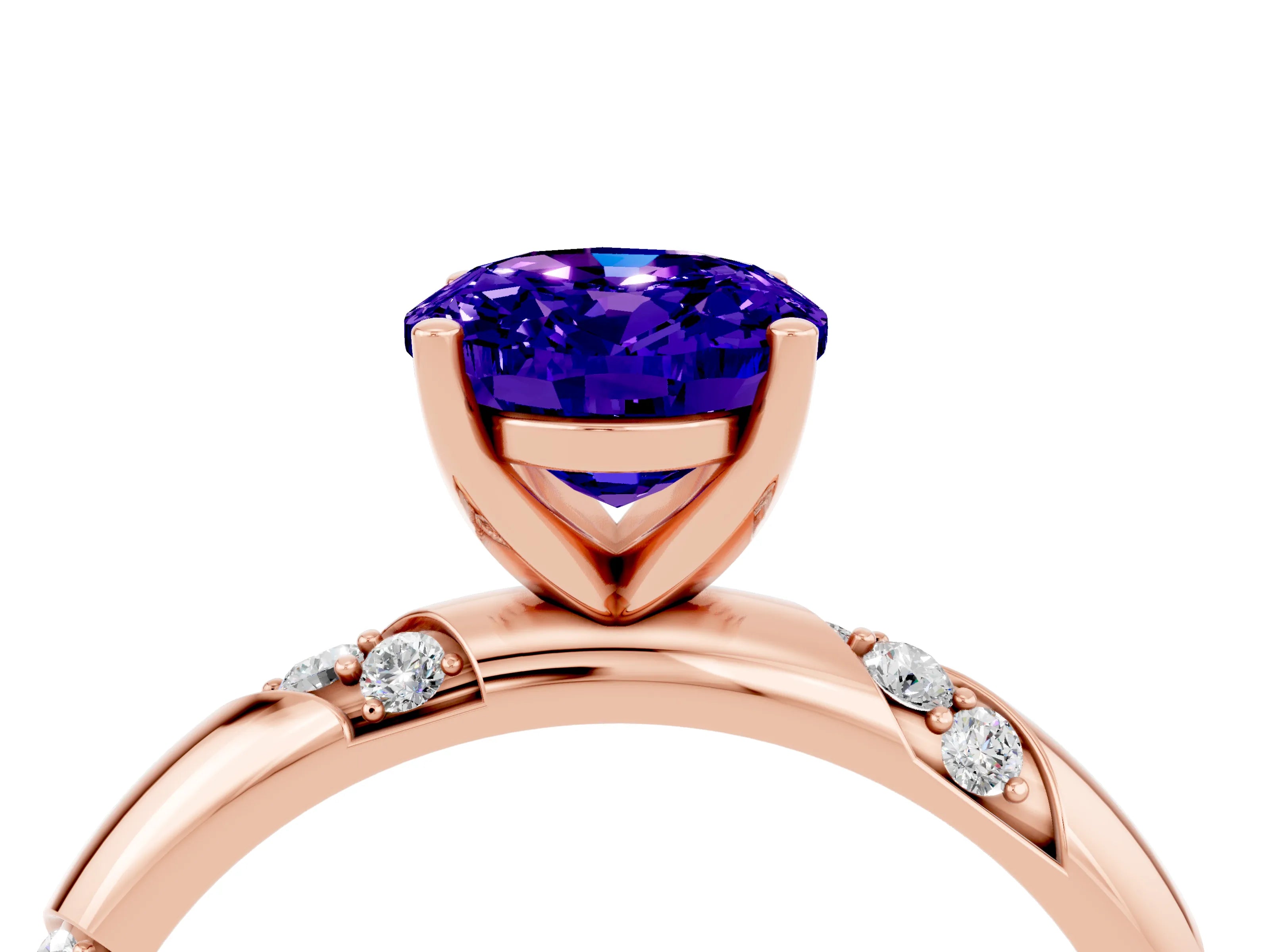 Rose gold Oval Cut Solitaire Diamond Engagement Ring with Twisted Pave Band and Four-Prong Setting_4