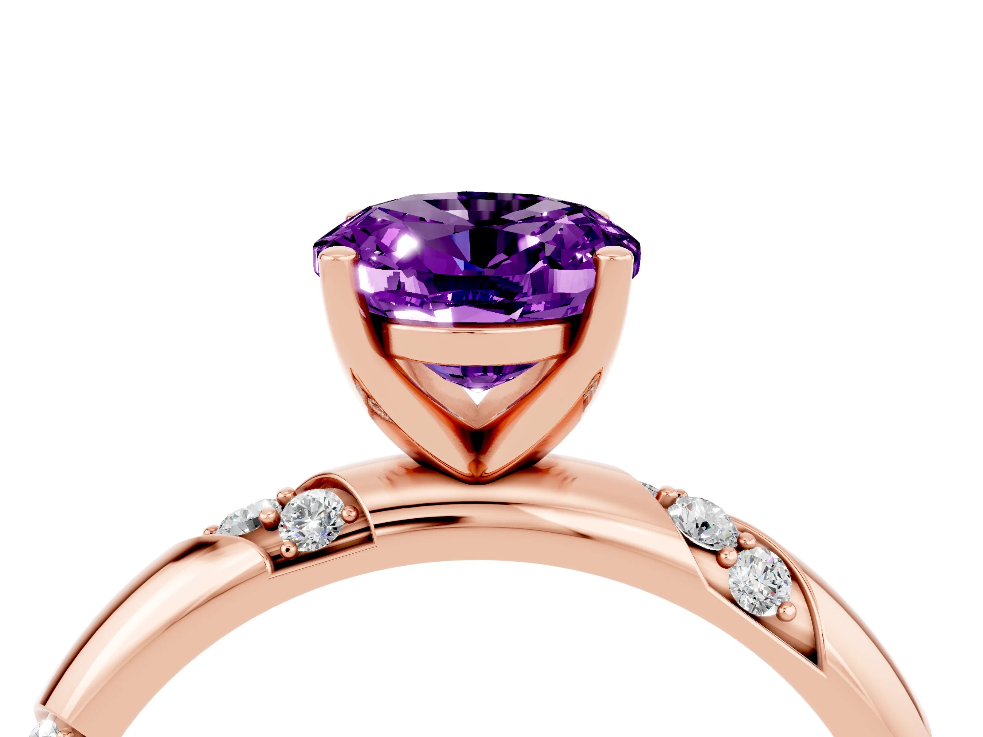 Rose gold Oval Cut Solitaire Diamond Engagement Ring with Twisted Pave Band and Four-Prong Setting_4