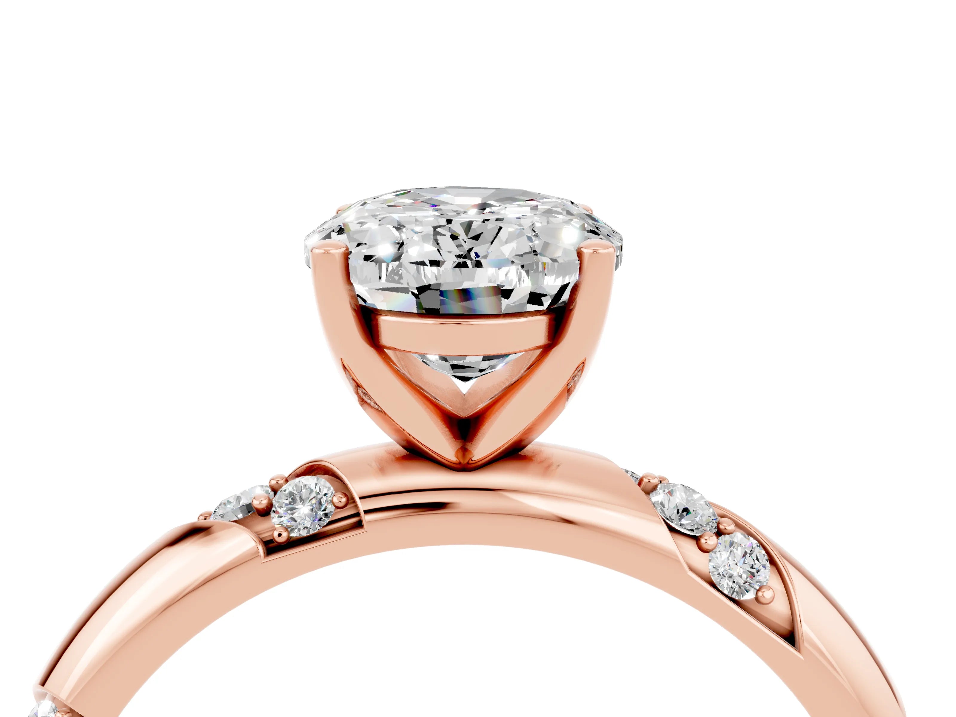Rose gold Oval Cut Solitaire Diamond Engagement Ring with Twisted Pave Band and Four-Prong Setting_4