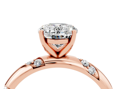 Rose gold Oval Cut Solitaire Diamond Engagement Ring with Twisted Pave Band and Four-Prong Setting_4