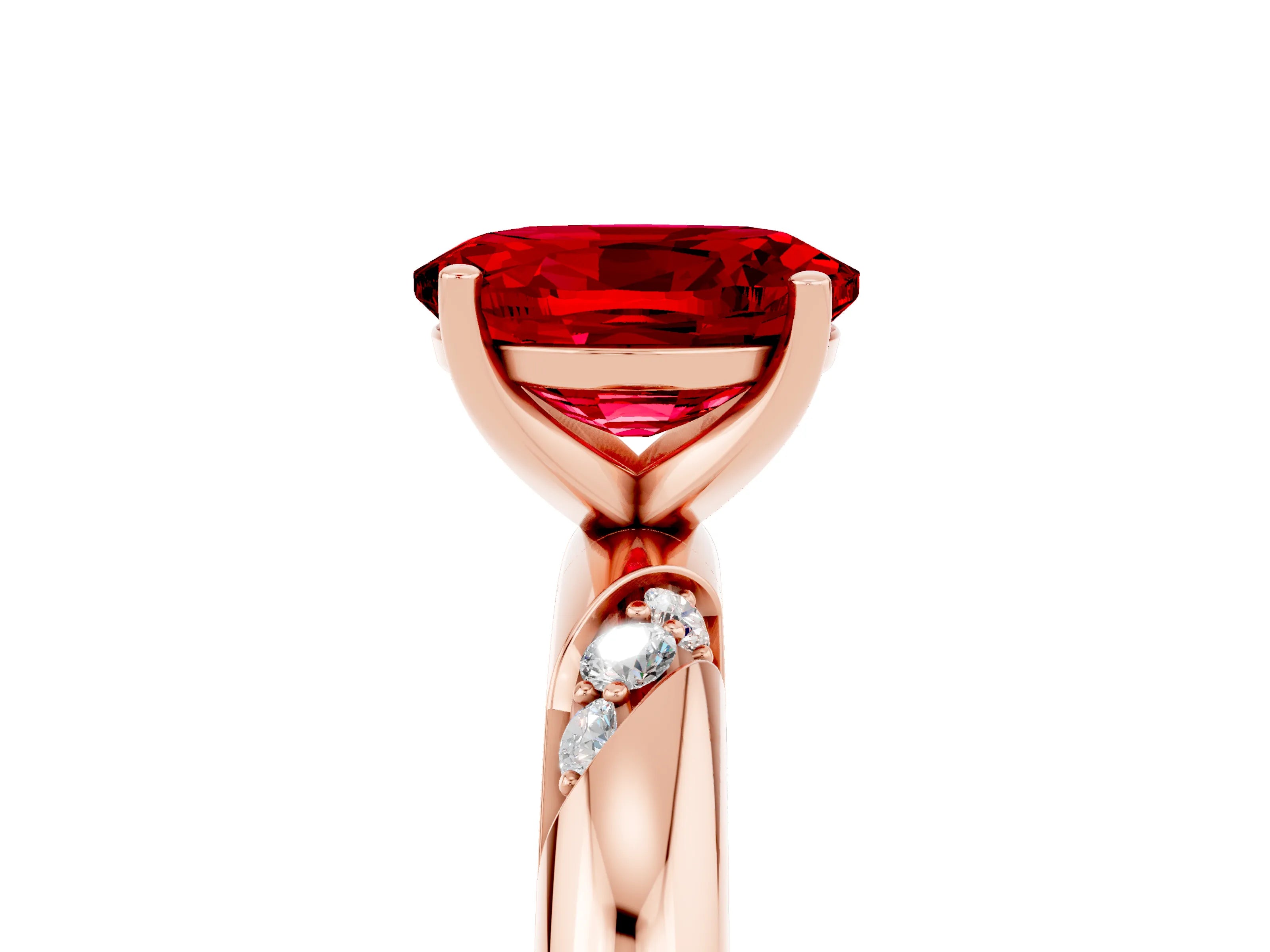 Rose gold Oval Cut Solitaire Diamond Engagement Ring with Twisted Pave Band and Four-Prong Setting_5