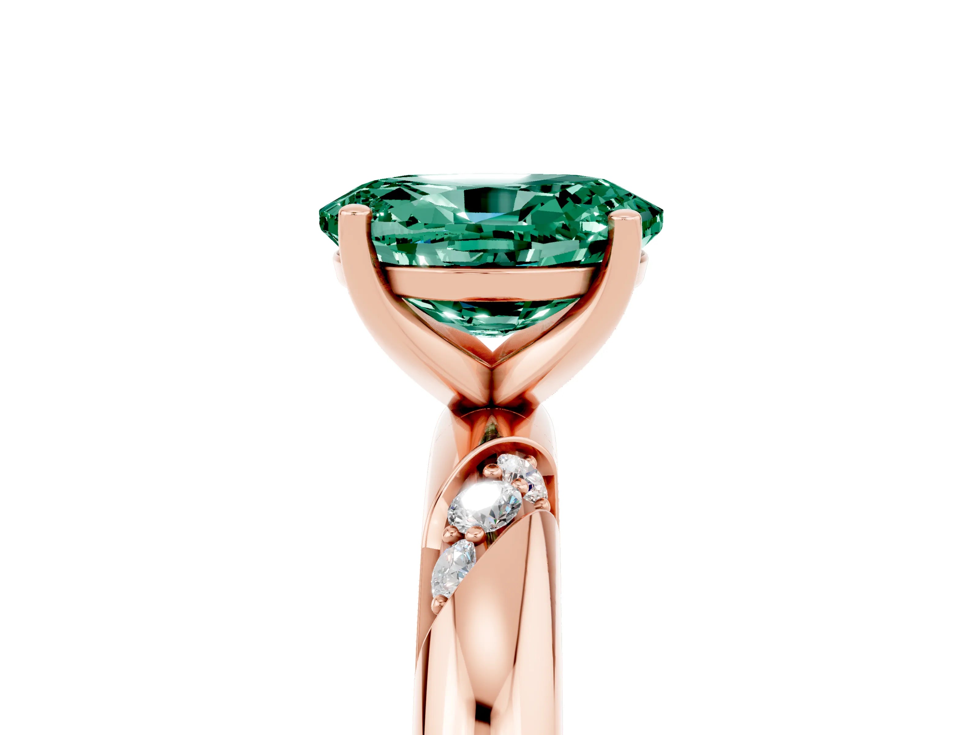 Rose gold Oval Cut Solitaire Diamond Engagement Ring with Twisted Pave Band and Four-Prong Setting_5