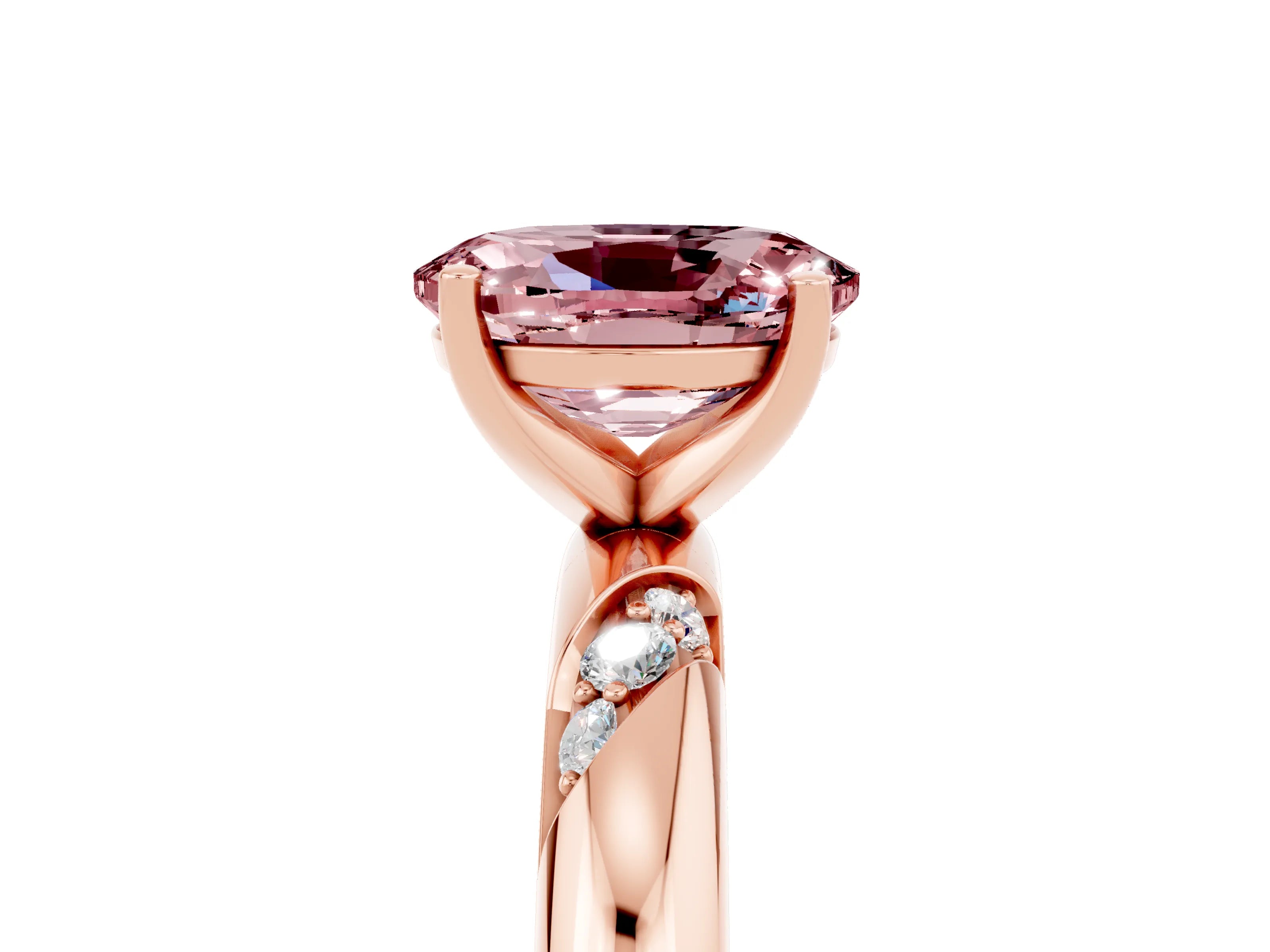 Rose gold Oval Cut Solitaire Diamond Engagement Ring with Twisted Pave Band and Four-Prong Setting_5