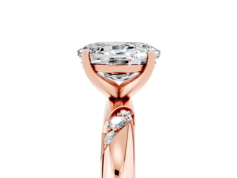 Rose gold Oval Cut Solitaire Diamond Engagement Ring with Twisted Pave Band and Four-Prong Setting_5
