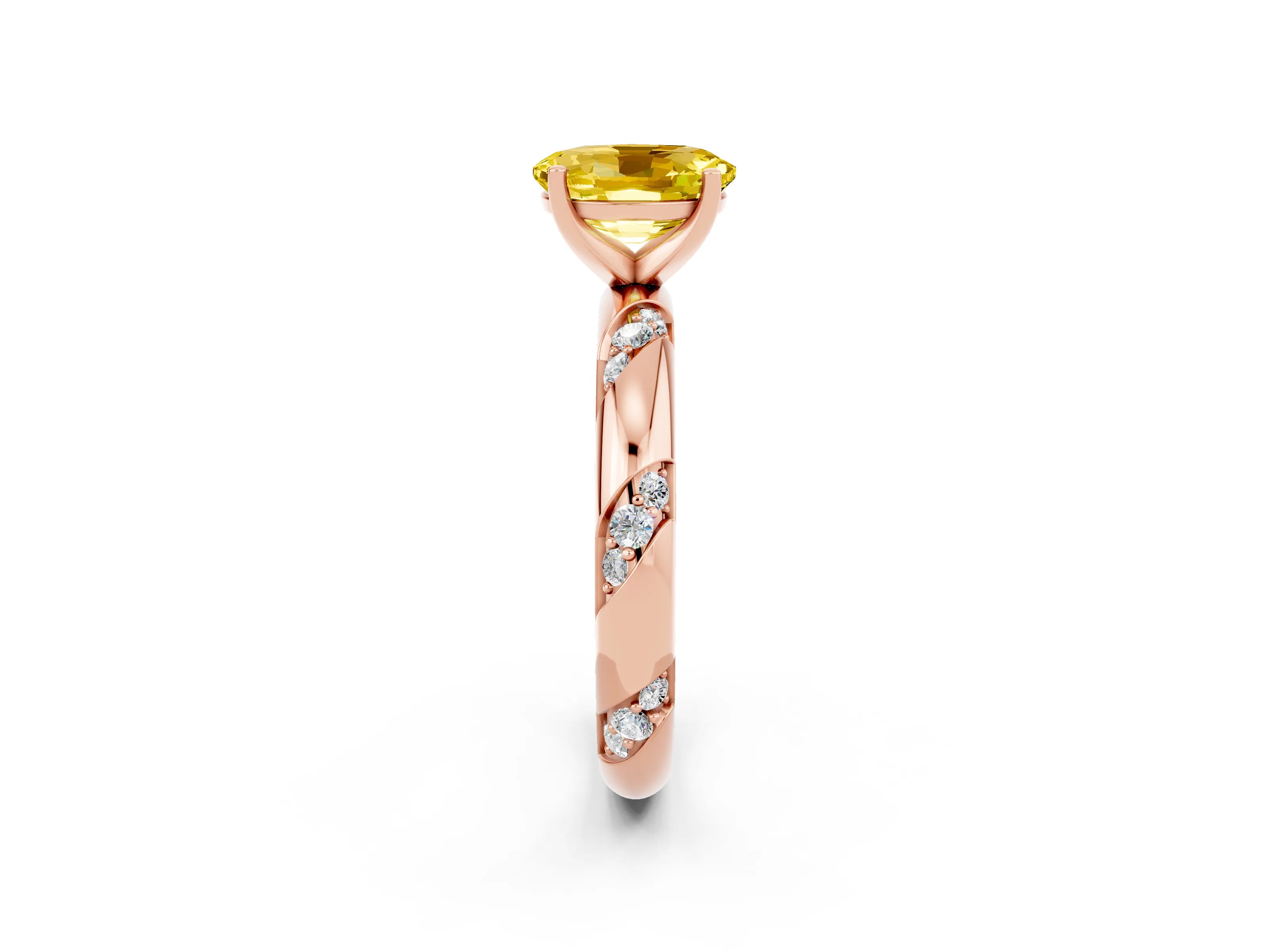 Rose gold Oval Cut Solitaire Diamond Engagement Ring with Twisted Pave Band and Four-Prong Setting