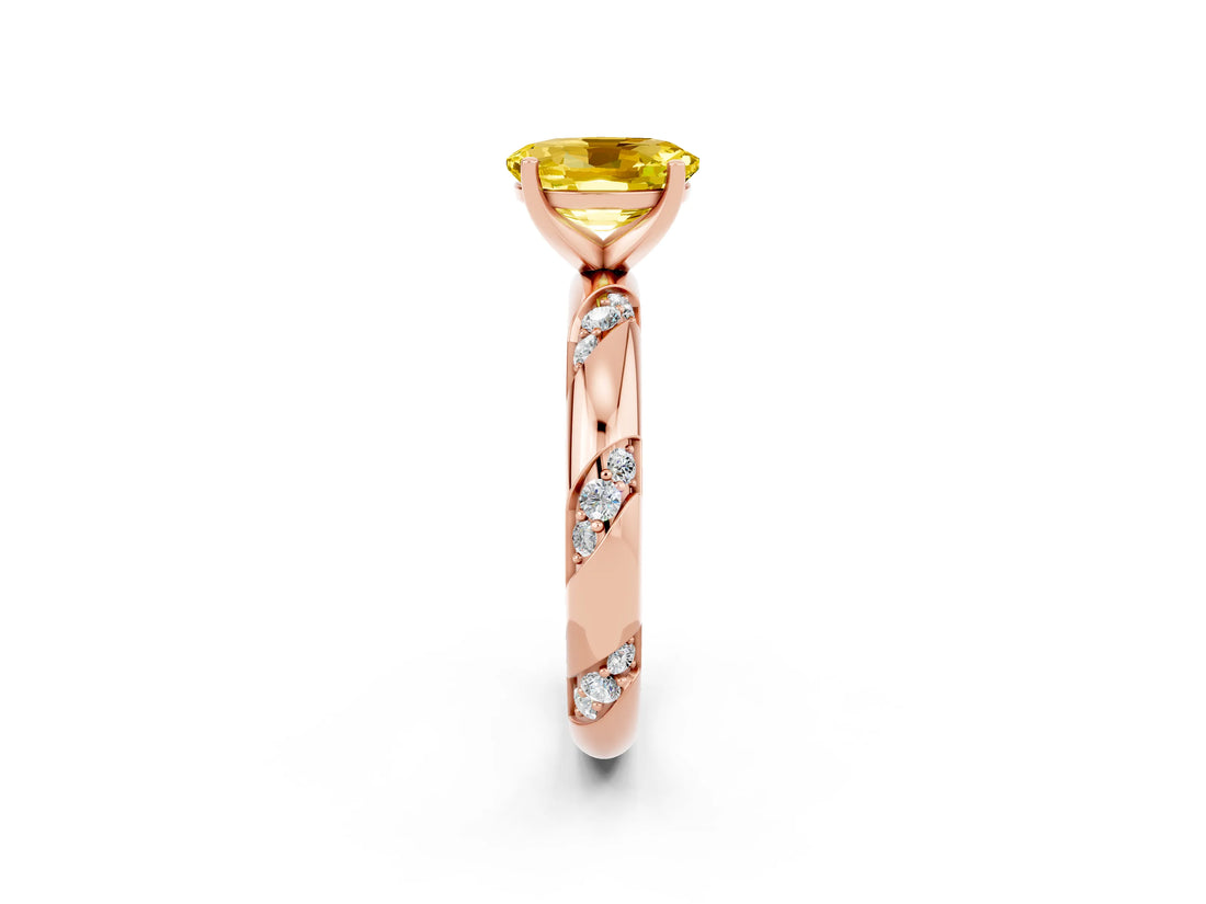 Rose gold Oval Cut Solitaire Diamond Engagement Ring with Twisted Pave Band and Four-Prong Setting