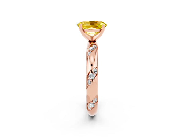 Rose gold Oval Cut Yellow Sapphire Solitaire Engagement Ring with Twisted Round  Accent Band and Prong Setting