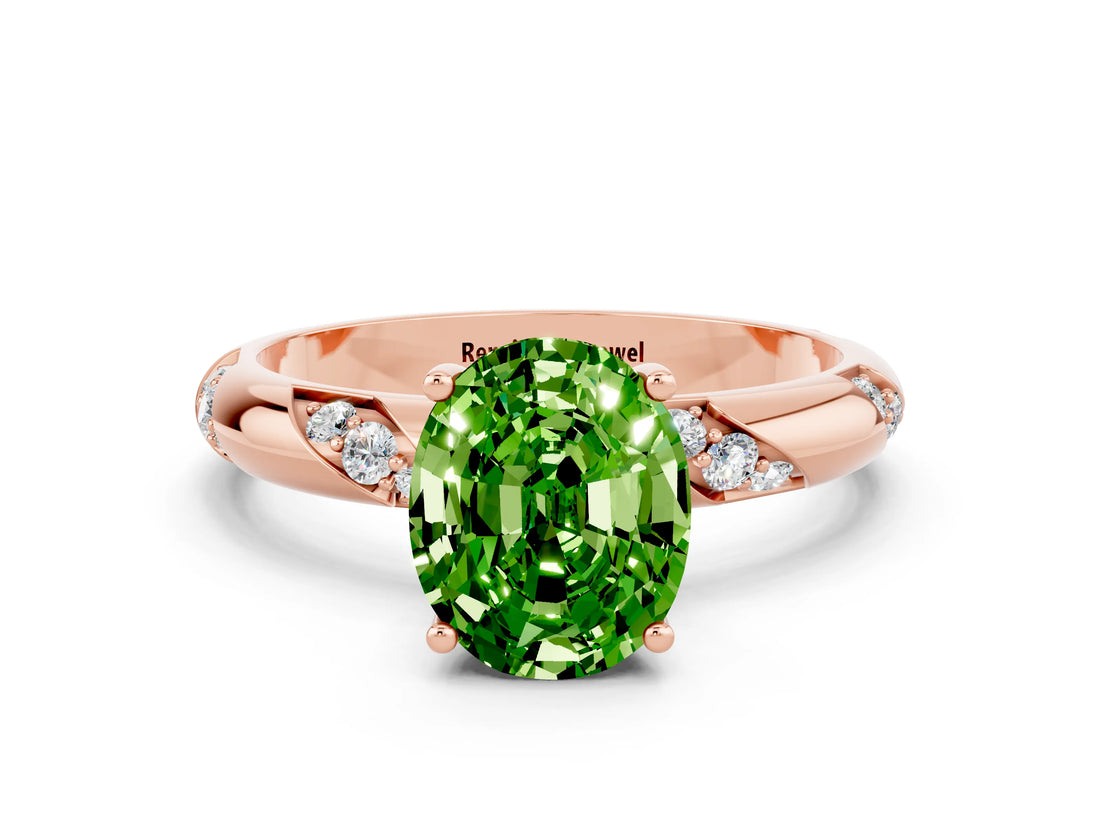 Rose gold Oval Cut Solitaire Diamond Engagement Ring with Twisted Pave Band and Four-Prong Setting