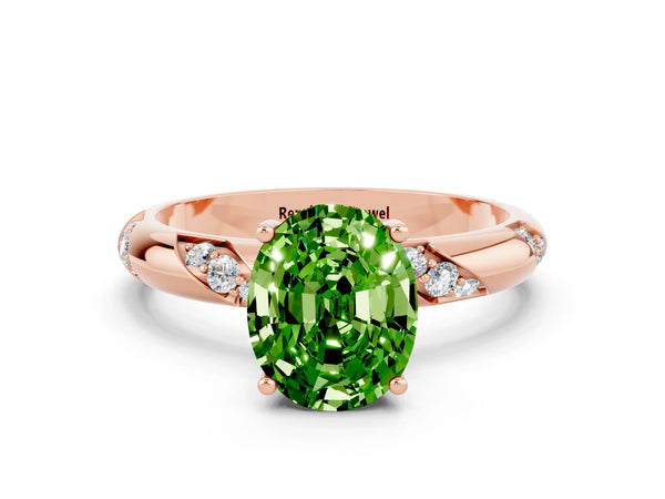 Rose gold Oval Cut Solitaire Diamond Engagement Ring with Twisted Pave Band and Four-Prong Setting