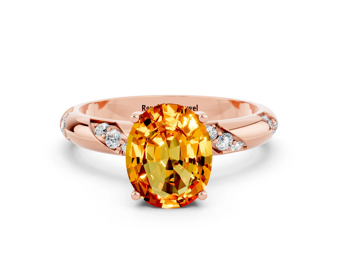 Rose gold Oval Cut Solitaire Diamond Engagement Ring with Twisted Pave Band and Four-Prong Setting