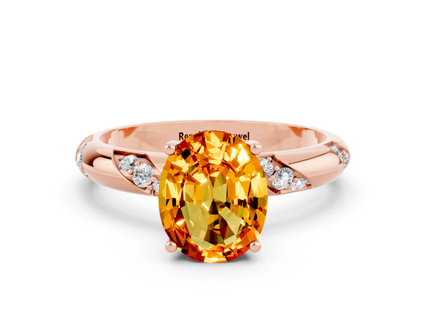 Rose gold Oval Cut Citrine Solitaire Engagement Ring with Twisted Round  Accent Band and Prong Setting