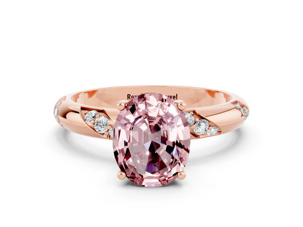 Rose gold Oval Cut Solitaire Diamond Engagement Ring with Twisted Pave Band and Four-Prong Setting