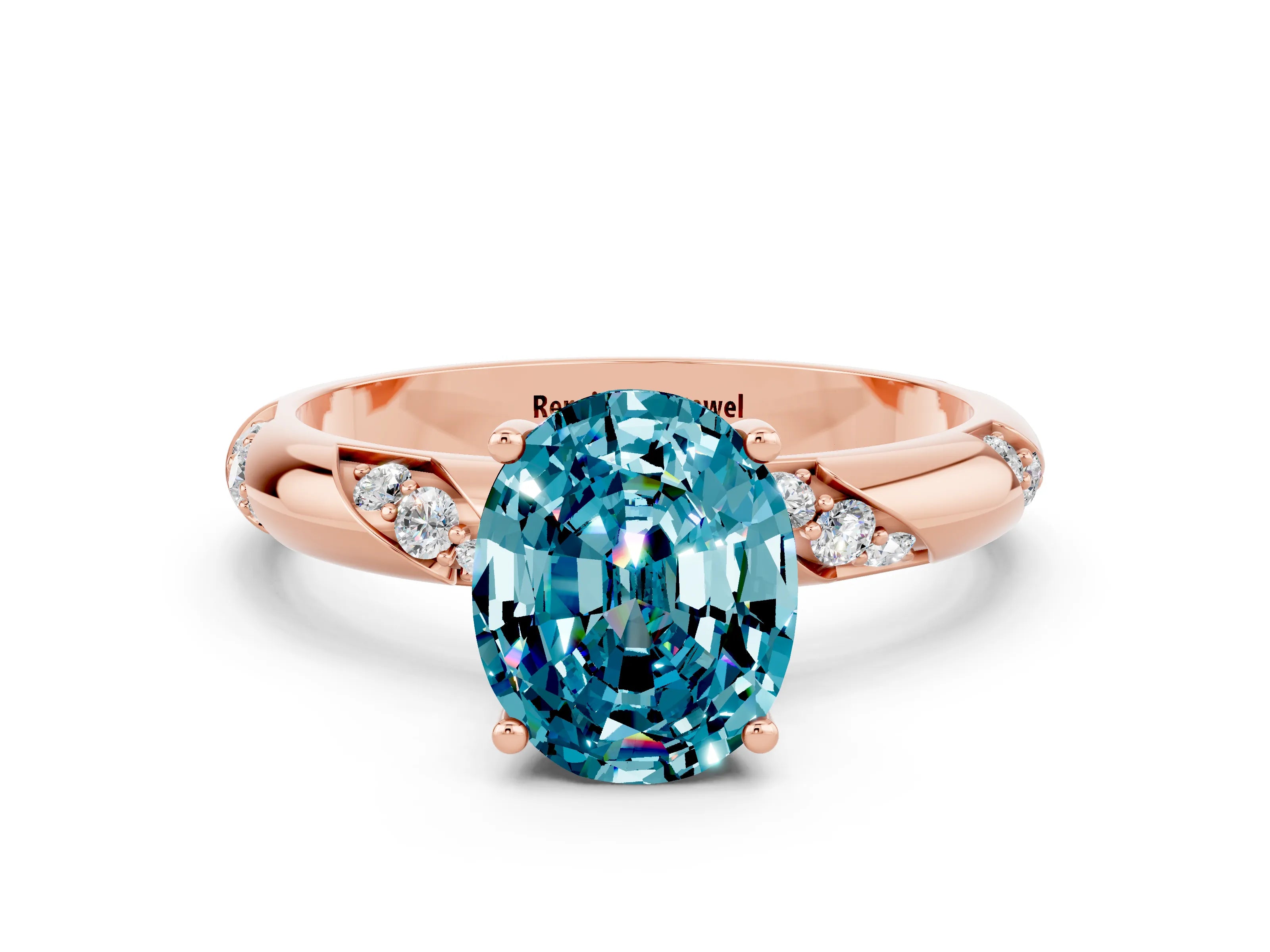 Rose gold Oval Cut Solitaire Diamond Engagement Ring with Twisted Pave Band and Four-Prong Setting