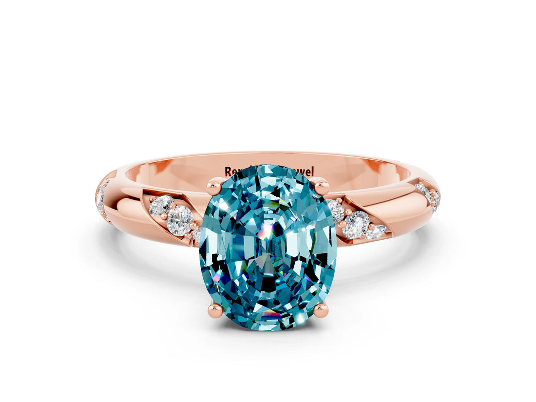 Rose gold Oval Cut Solitaire Diamond Engagement Ring with Twisted Pave Band and Four-Prong Setting