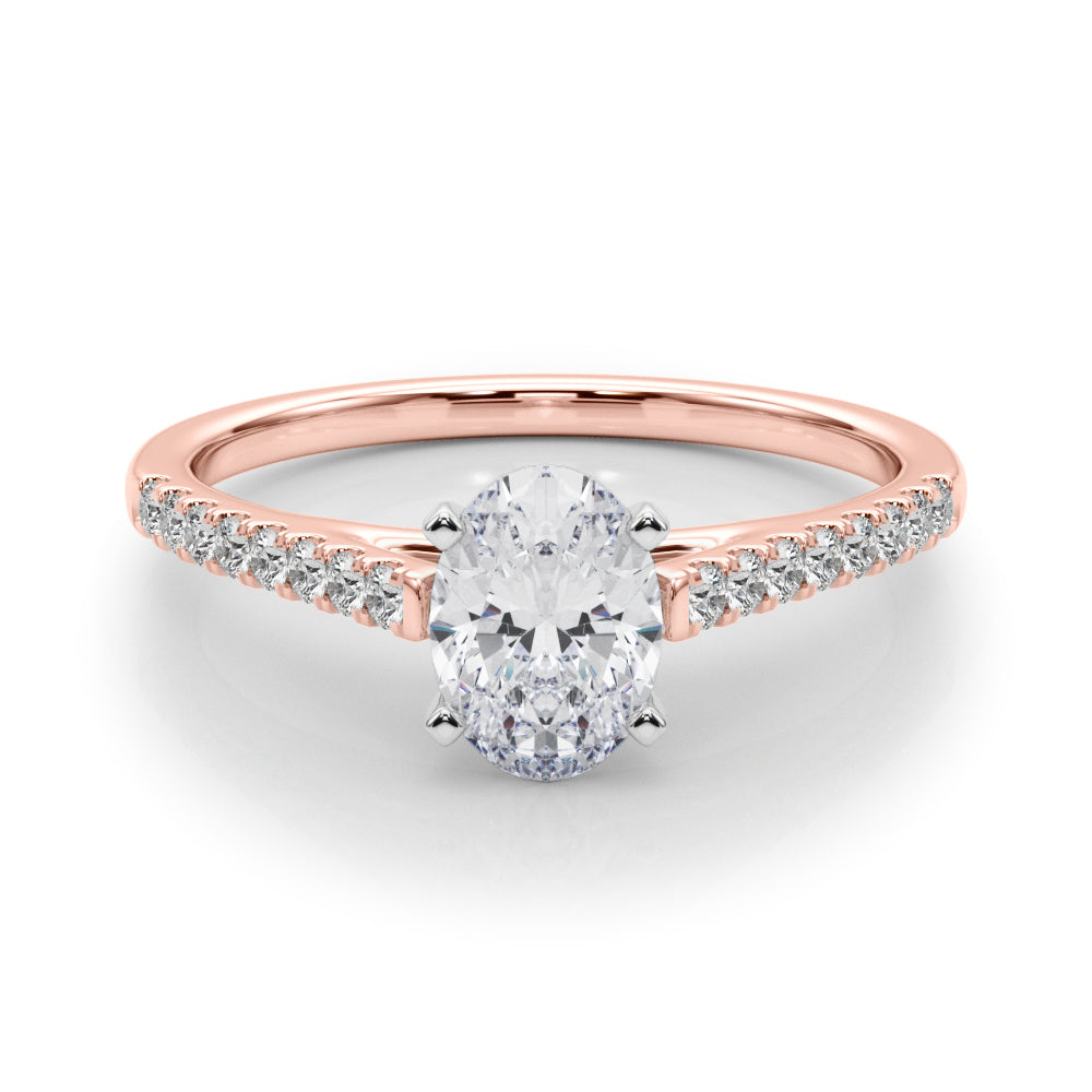 Rose gold Oval Cut Solitaire Diamond Ring with Pave Band and Four-Prong Setting 1