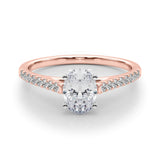 Rose gold Oval Cut Solitaire Diamond Ring with Pave Band and Four-Prong Setting 1