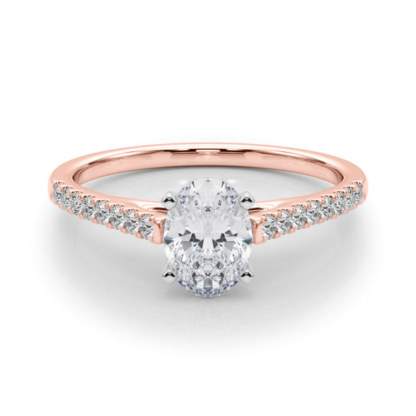 Rose gold Oval Cut Solitaire Diamond Ring with Pave Band and Four-Prong Setting