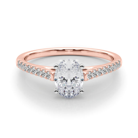 Rose gold Oval Cut Solitaire Diamond Ring with Pave Band and Four-Prong Setting 1