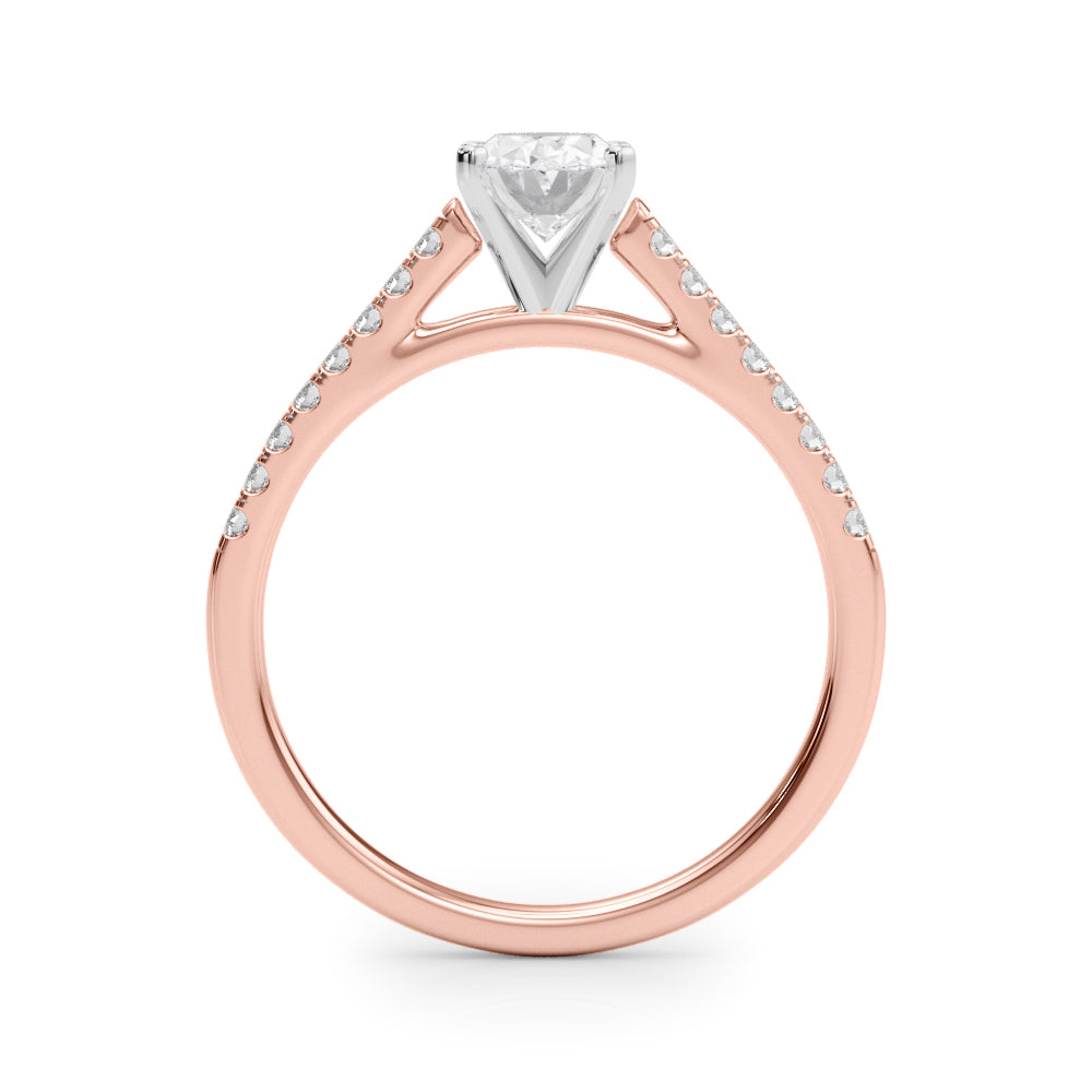 Rose gold Oval Cut Solitaire Diamond Ring with Pave Band and Four-Prong Setting 2