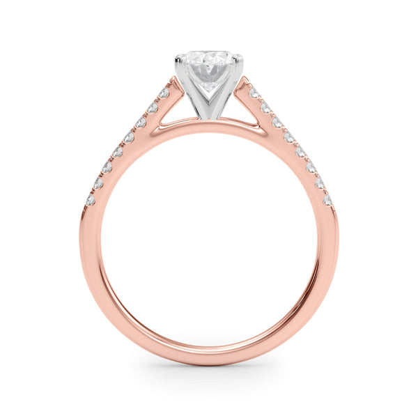 Rose gold Oval Cut Solitaire Diamond Ring with Pave Band and Four-Prong Setting