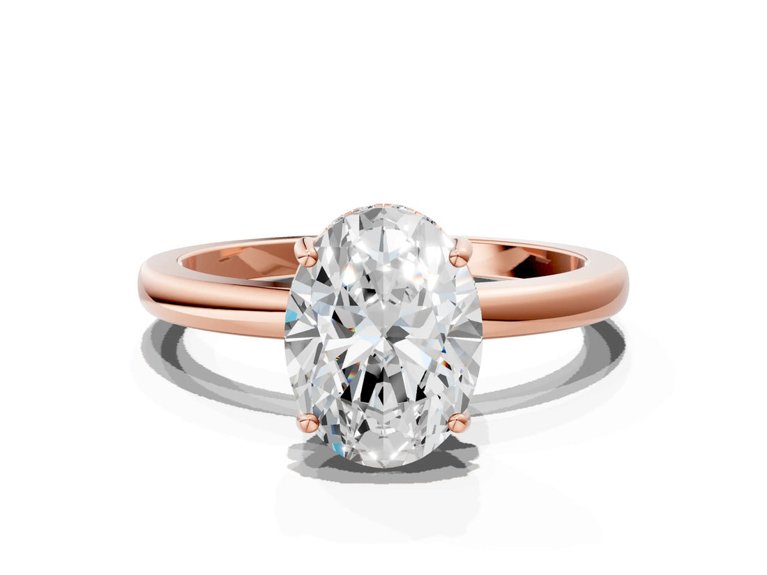 Rose gold Oval Cut Solitaire Diamond Ring with Prong Setting and Plain Band_3
