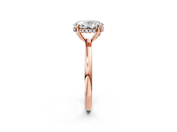 Rose Gold Oval Hidden Halo Solitaire Engagement Ring Setting with Thin Wire Band