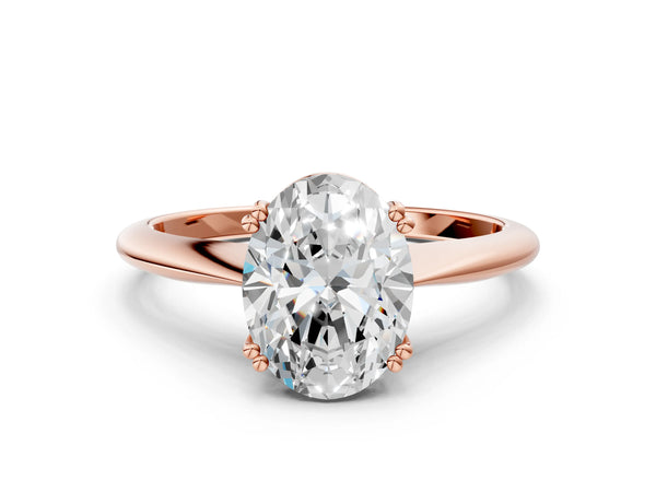 Rose gold Oval Cut Solitaire Diamond Ring with Six-Prong Setting and Classic Band