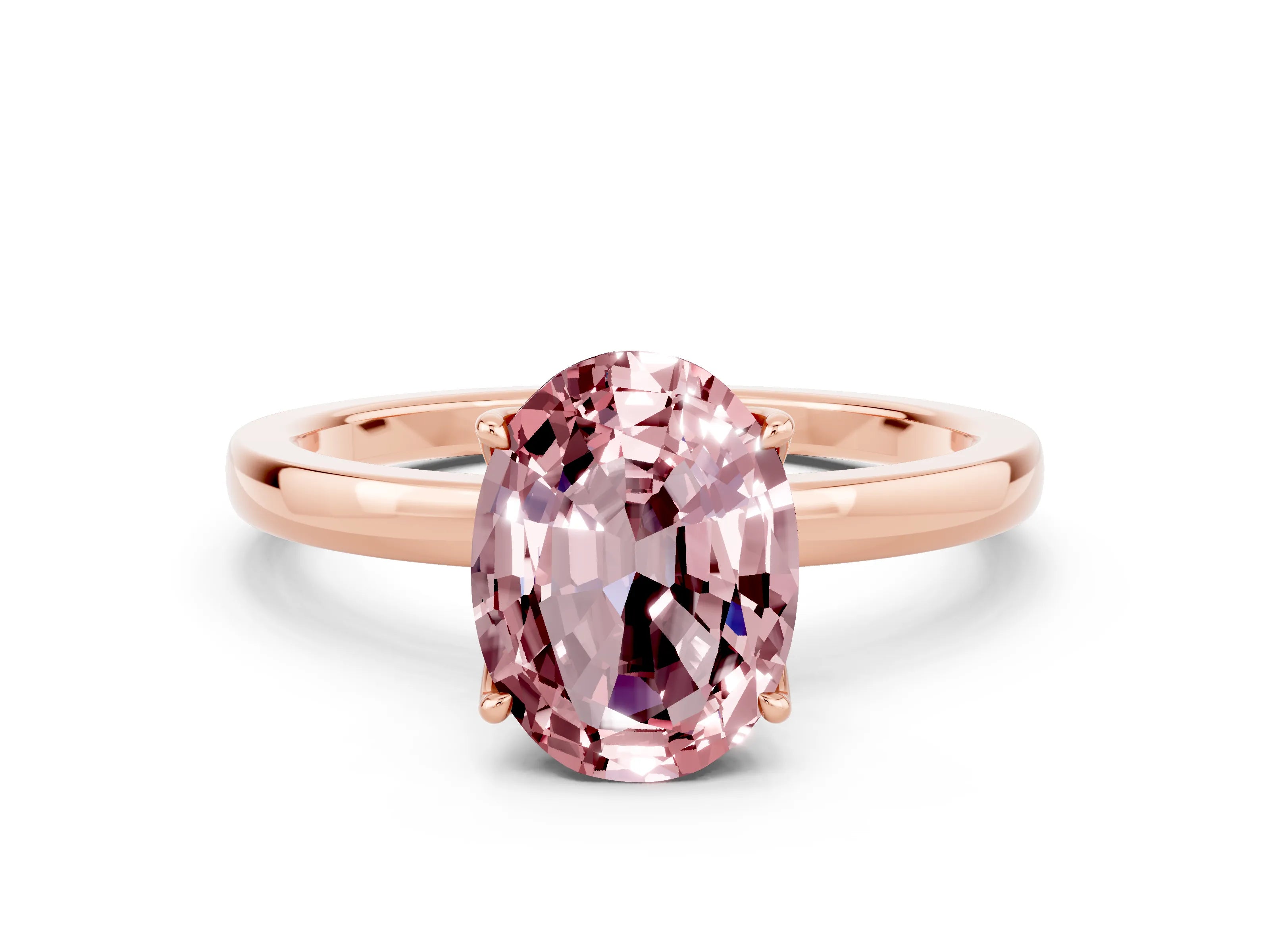 Rose gold Oval Cut Solitaire Diamond Ring with Thin Band and Four-Prong Setting