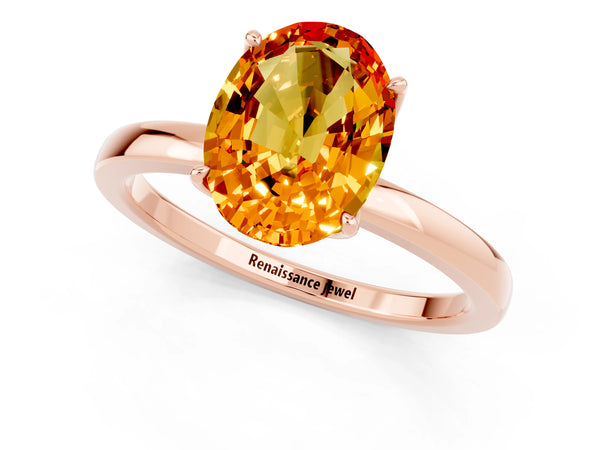 Rose gold Oval Cut Citrine Solitaire Ring with Thin Band and Prong Setting