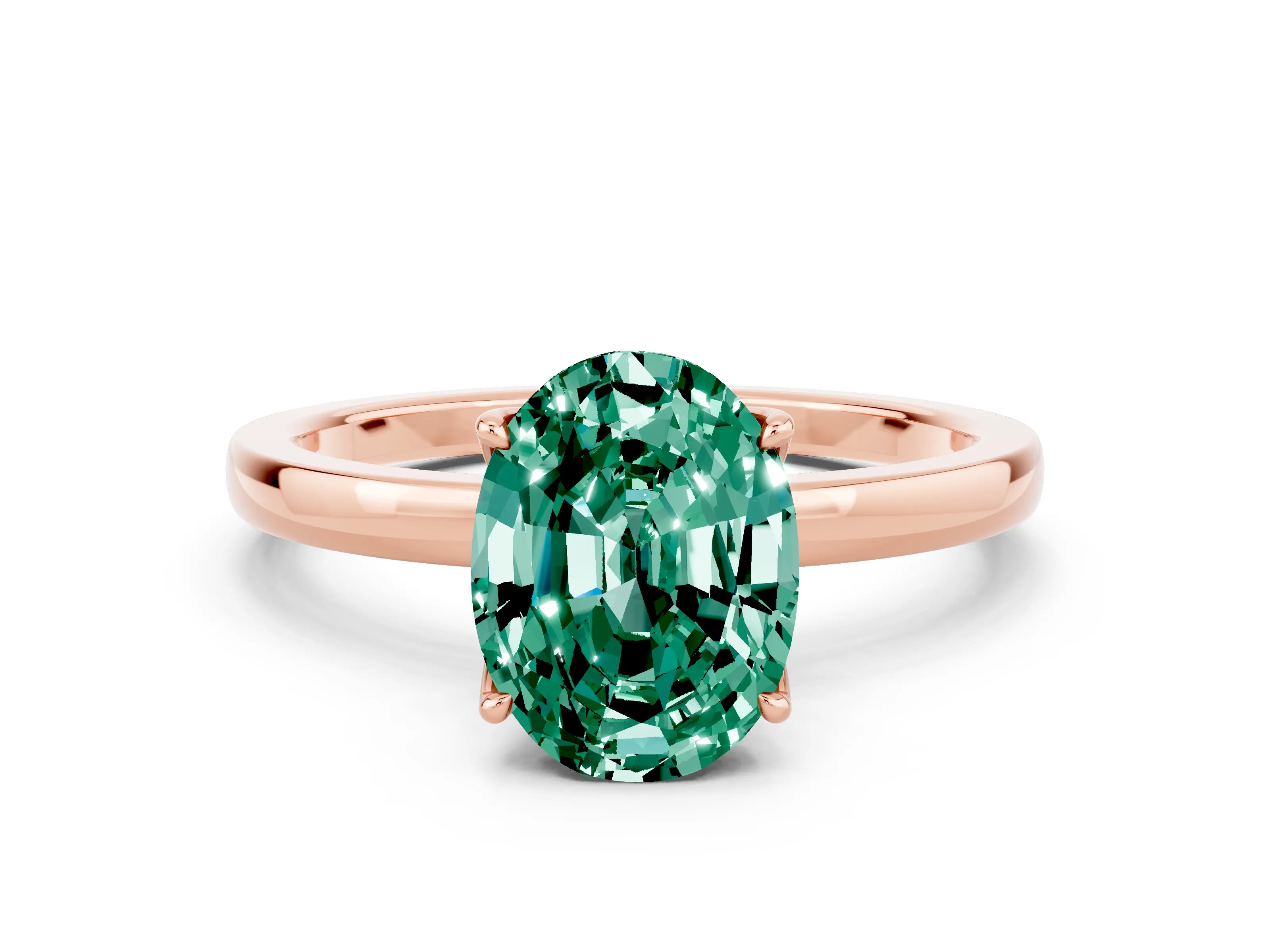 Rose gold Oval Cut Solitaire Diamond Ring with Thin Band and Four-Prong Setting