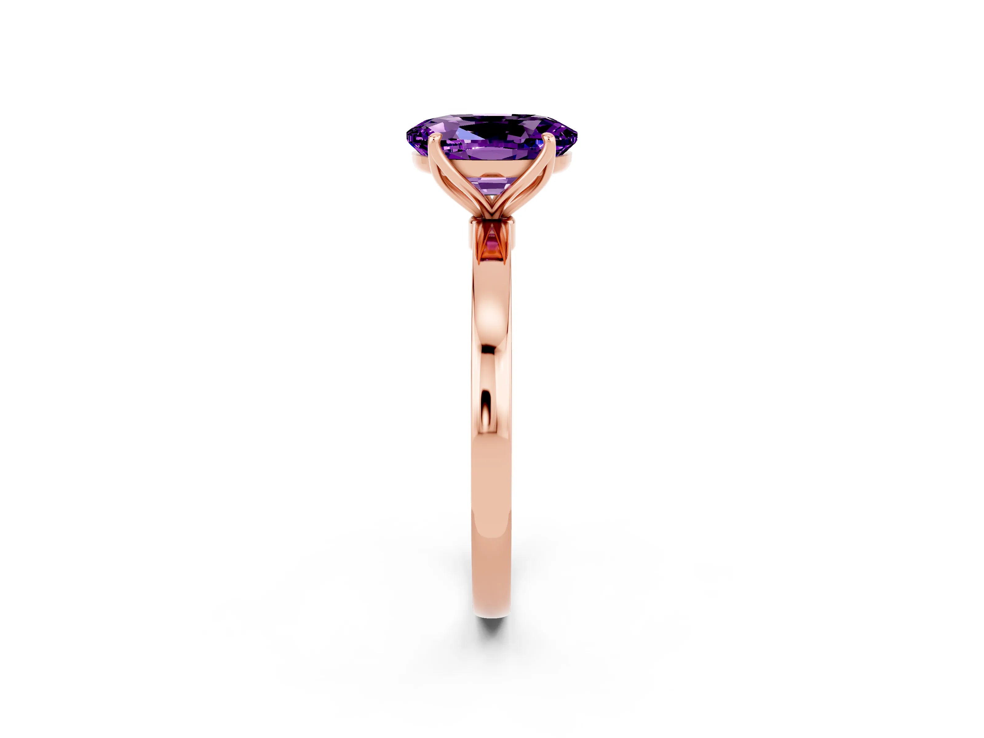 Rose gold Oval Cut Solitaire Diamond Ring with Thin Band and Four-Prong Setting_2