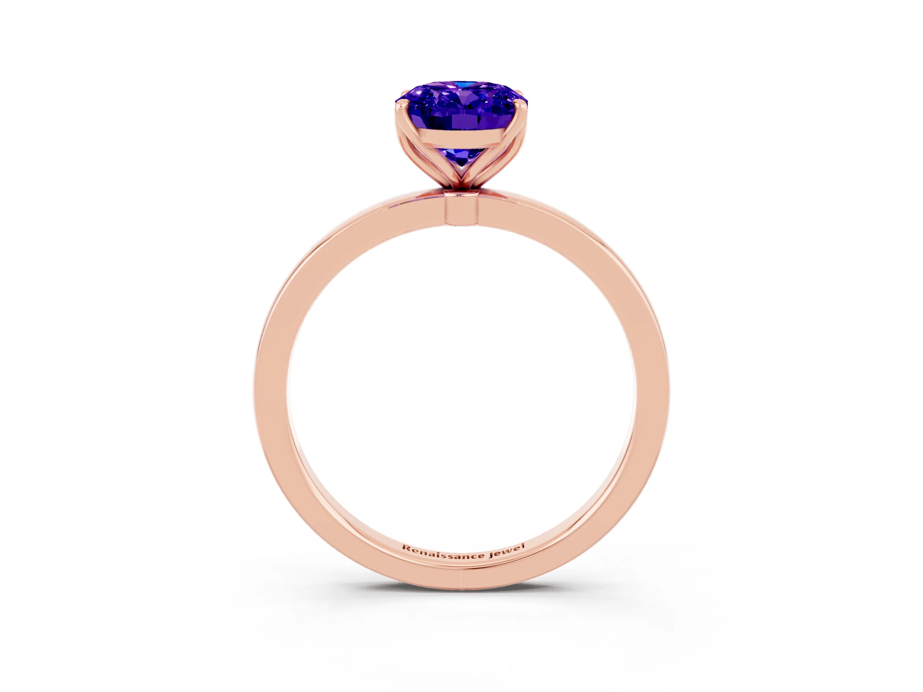 Rose gold Oval Cut Solitaire Diamond Ring with Thin Band and Four-Prong Setting_3