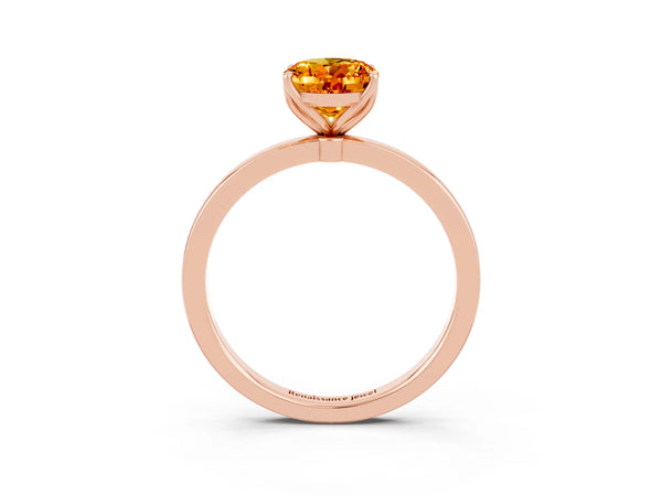 Rose gold Oval Cut Citrine Solitaire Ring with Thin Band and Prong Setting