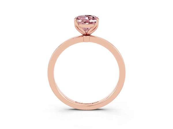 Rose gold Oval Cut Solitaire Diamond Ring with Thin Band and Four-Prong Setting