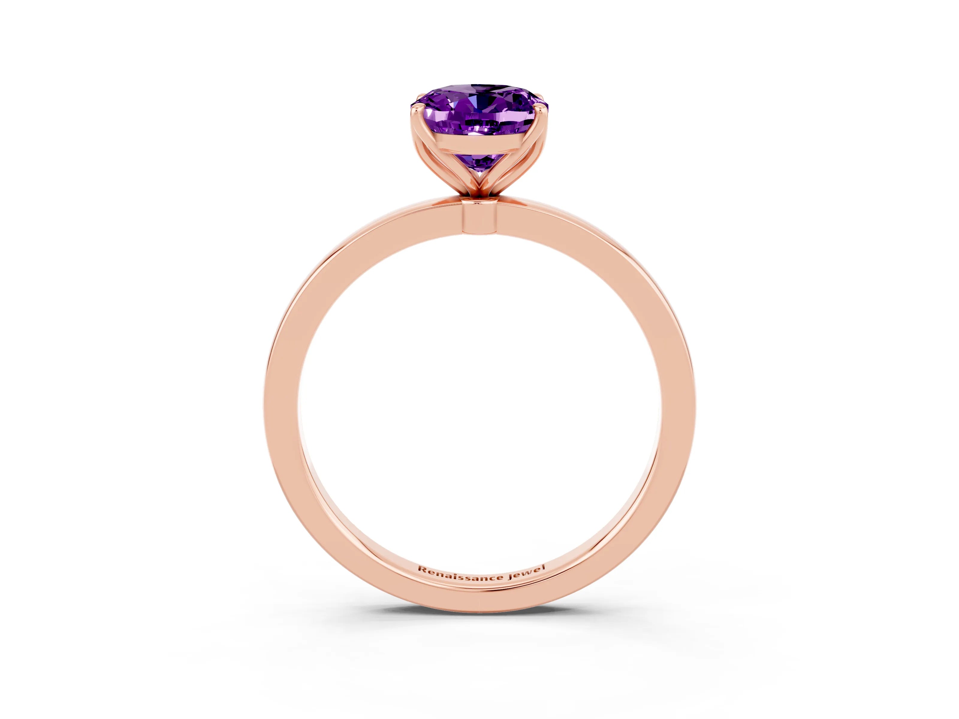 Rose gold Oval Cut Solitaire Diamond Ring with Thin Band and Four-Prong Setting_3