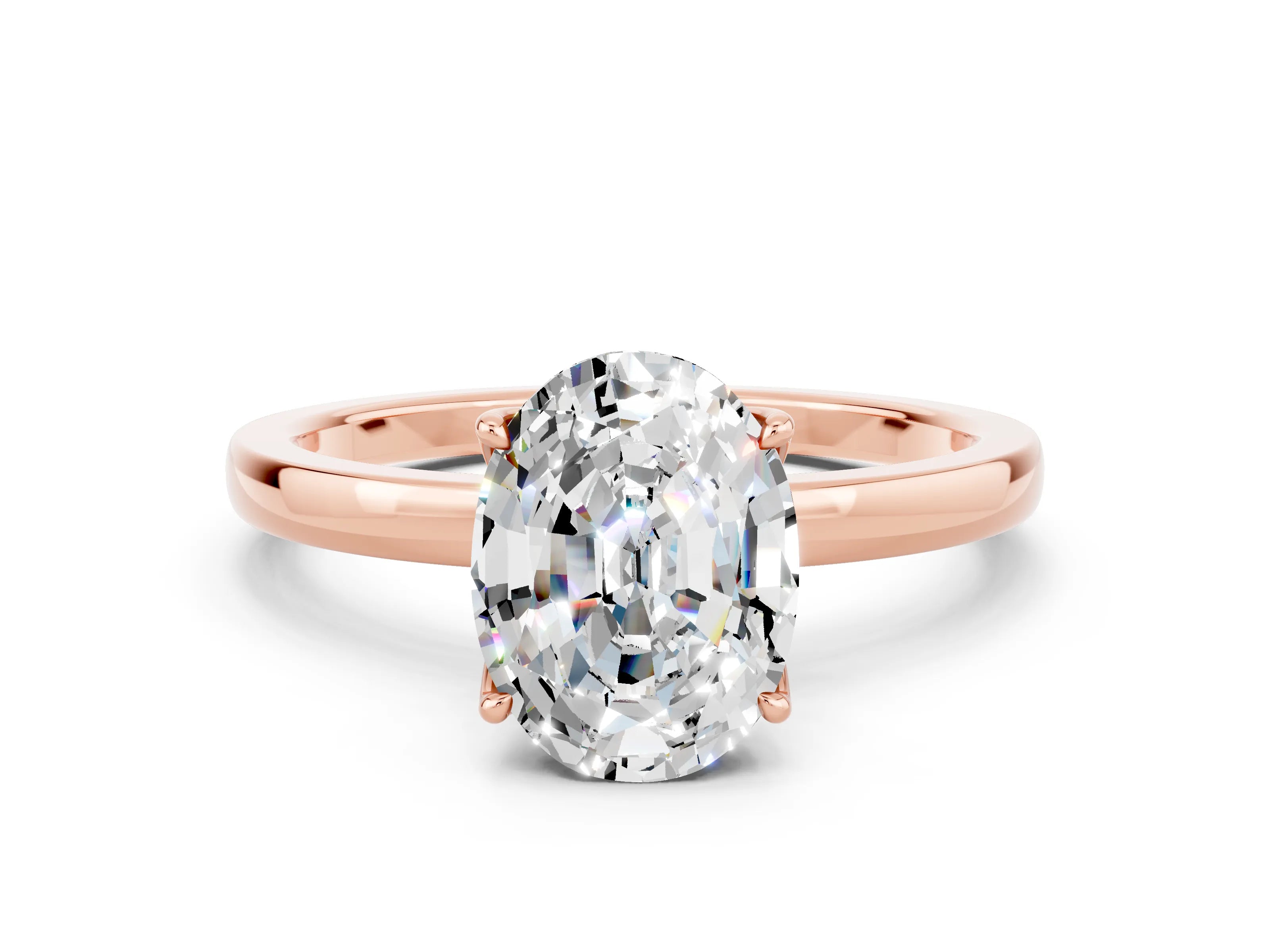 Rose gold Oval Cut Solitaire Diamond Ring with Thin Band and Four-Prong Setting