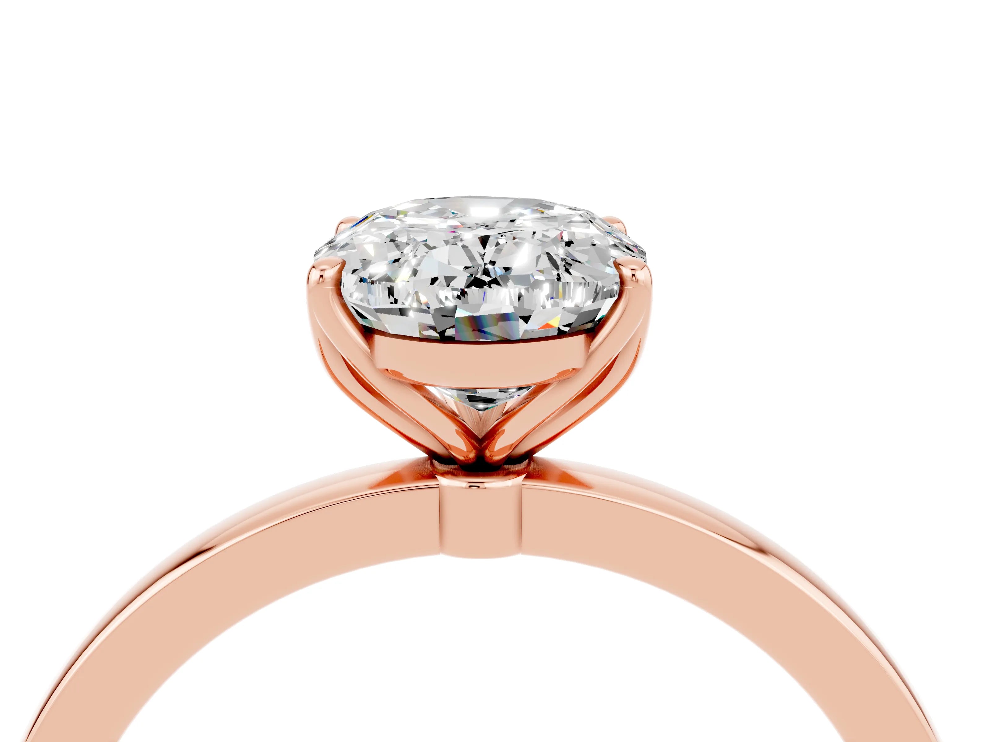 Rose gold Oval Cut Solitaire Diamond Ring with Thin Band and Four-Prong Setting_4