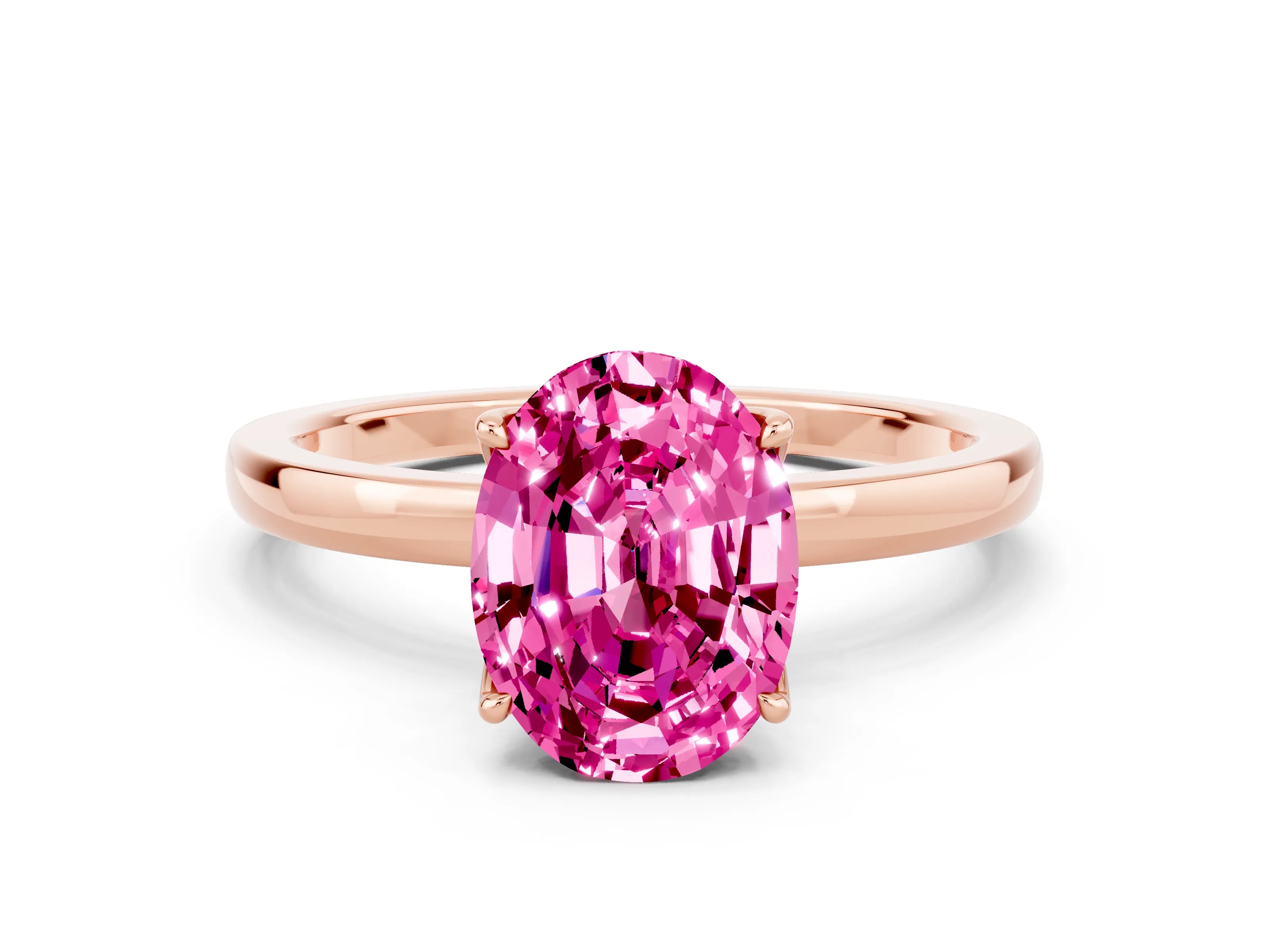 Rose gold Oval Cut Solitaire Diamond Ring with Thin Band and Four-Prong Setting