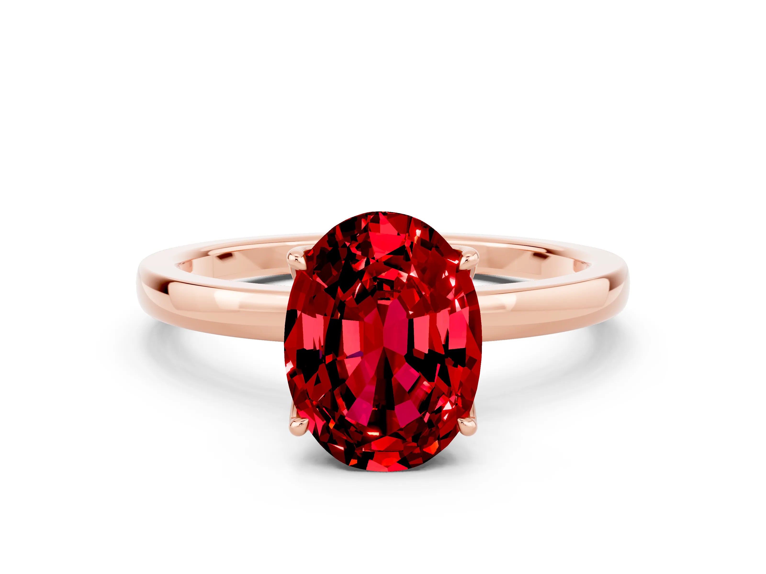 Rose gold Oval Cut Solitaire Diamond Ring with Thin Band and Four-Prong Setting