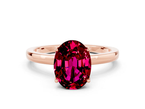 Rose gold Oval Cut Solitaire Diamond Ring with Thin Band and Four-Prong Setting