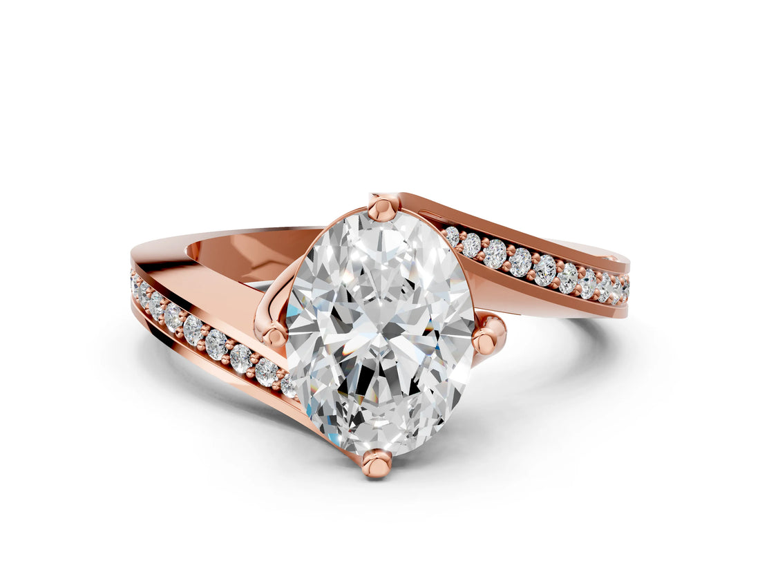 Rose gold Oval Cut Solitaire Diamond Twist Band with Pavé Setting and Four-Prong Setting_3