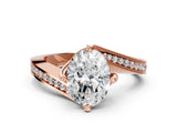 Rose gold Oval Cut Solitaire Diamond Twist Band with Pavé Setting and Four-Prong Setting_3